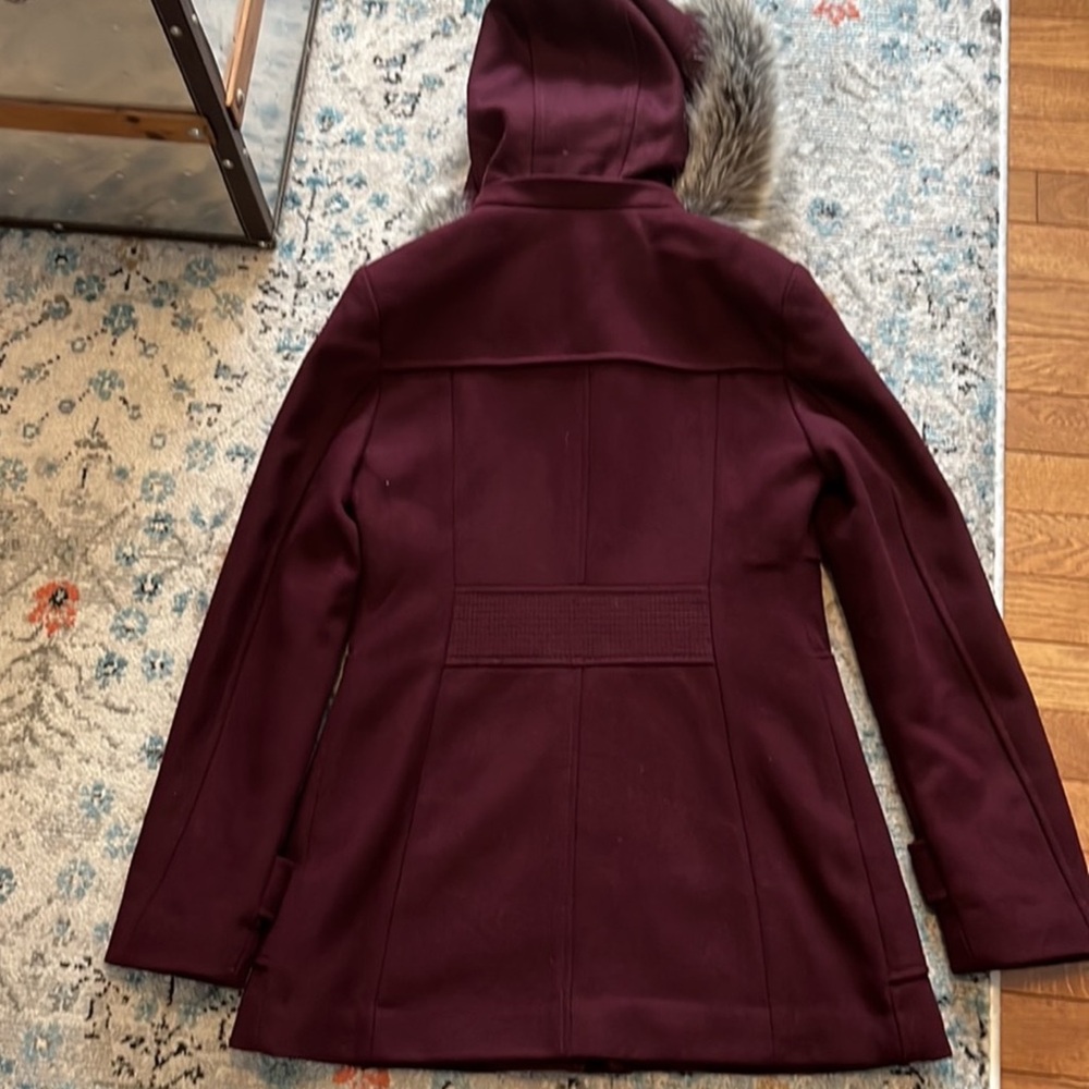 Kenneth Cole Wool Coat with Detachable Faux Fur Trim Hood - Picture 13 of 16